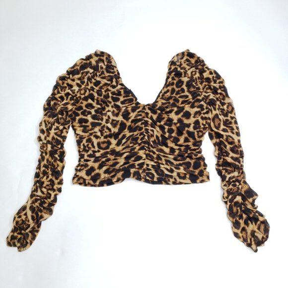 Free press mesh ruched crop top leopard print - Picture 4 of 5